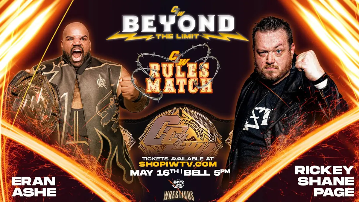 ERAN ASHE battles RICKEY SHANE PAGE in a CZW Rules Match at Beyond The Limit on May 16th - Get your tickets now!