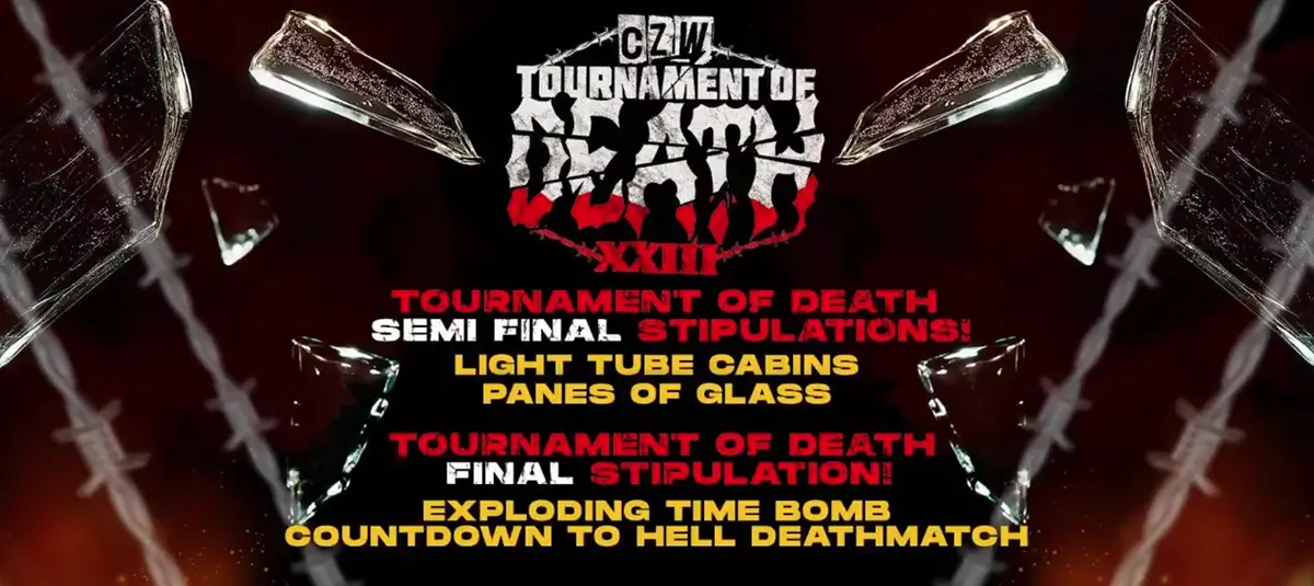 Plus the TOD Semi-finals : Two 3 Way matches featuring Lighttube Cabins + Panes Of Glass and the Tournament Of Death 23 Final : Exploding Timebomb Countdown To Hell Deathmatch