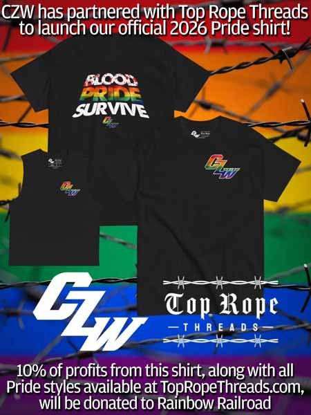 CZW's Blood, PRIDE, Survive T-shirts availble now at Top Rope Threads